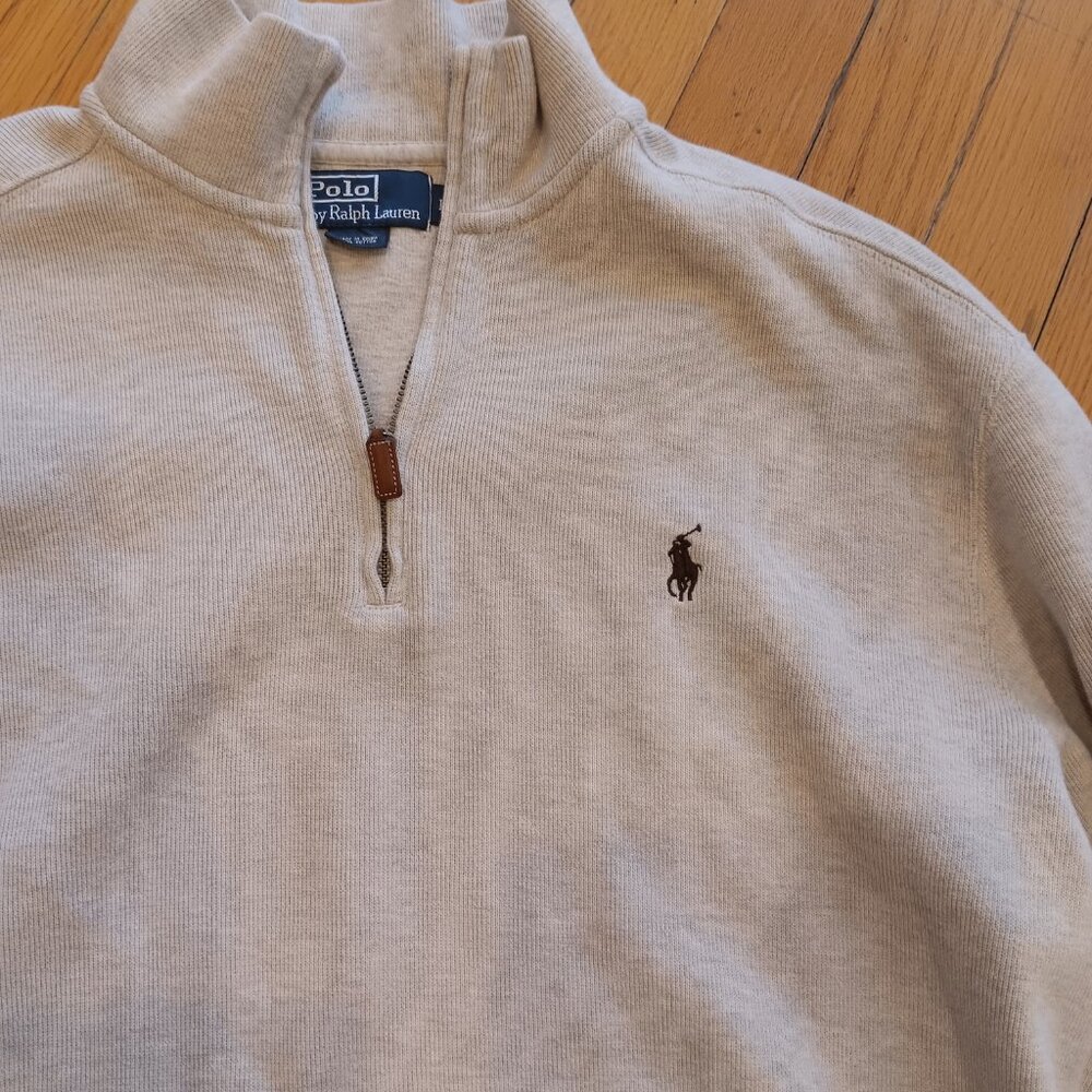 Classic Polo Ralph Lauren Quarter Zip Men's L Tan Color - Picture 3 of 3